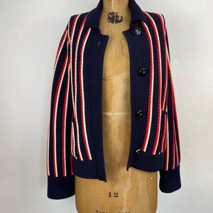 Kate Spade Navy Red Striped Knit Cardigan Jacket S/M EUC